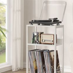 3 Tier End Table,Record Player Stand with Storage Up to 100 Albums,Turntable Stand for Vinyl Albums