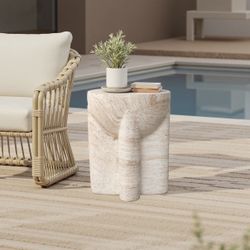 Beige Outdoor Side Table, Faux Travertine Side Table 18.3'' H ，OF2740