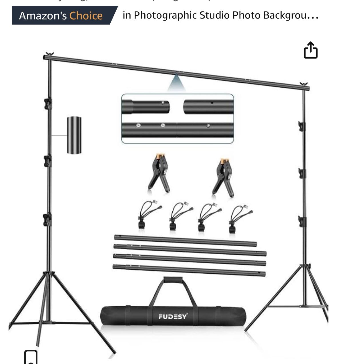 FUDESY Photo Video Studio 10 x 10Ft Heavy Duty Adjustable Backdrop Stand,Background Support System for Photography with Carry Bag,Two Pieces Spring Cl