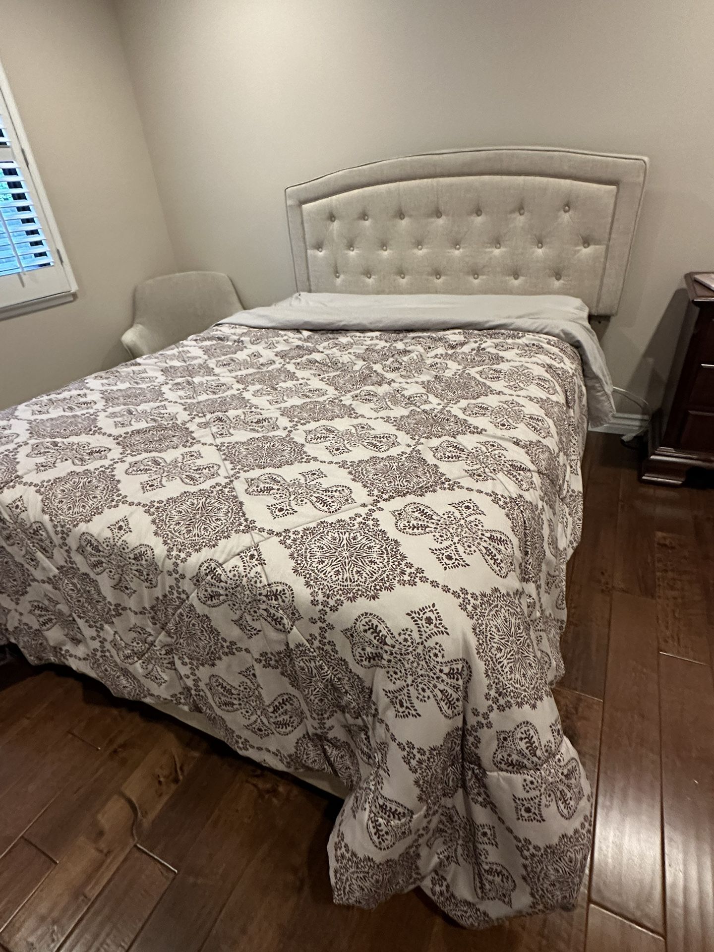 Tan Queen Upholstered Bed Frame