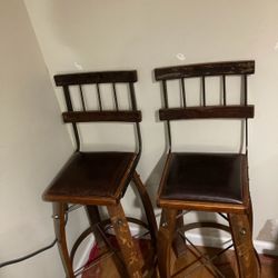 Solid Oak Barrel And  Steel 30 “ High Stools 