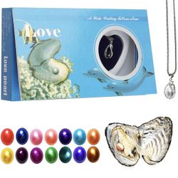 Wish Pearl Necklace Kit,Mysterious Oyster Pearl Gift Set,DIY Necklace Making Kit,Bead Locket Pendant with 20" Chain,Surprise Gift for Women(Spiral Dro
