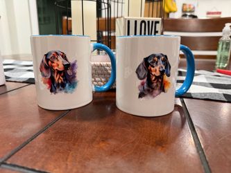 Dachshund Watercolor Art Coffee Mugs Set of 2