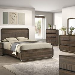 Brand New Dark Walnut 4pc Queen Bedroom Set (Available In Eastern King)