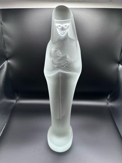 Stef Uiterwaal Leerdam Frosted Glass Madonna & Child Statue 15" Art Deco
