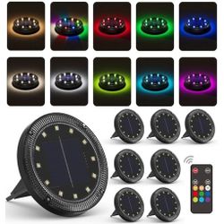 8 Pack Color Changing Solar Ground Lights with 33ft Long Distance Pathway Powered 