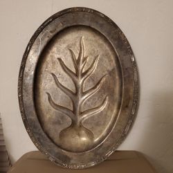 Large Metal Footed Platter Decor Dish Tray (Alot Of Discoloration And Wear)