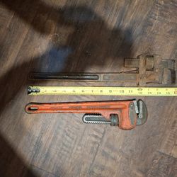 TWO LARGE VINTAGE ADJUSTABLE WRENCHES A STILLSON AND AN ARMSTRONG