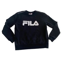 FILA Men's  Sweatshirt Embroidered Logo Crewneck Pullover Sweater Black M