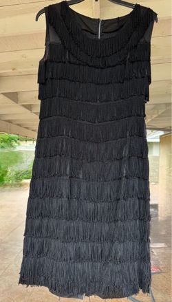 Black Fringe Flapper Mini Dress M Halloween Costume Gastby 20s