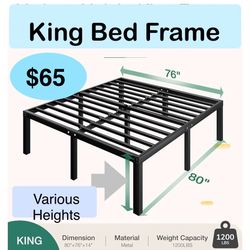 KING SIZE METAL BED FRAMES-  HEIGHTS-  14” Simple and Atmospheric Metal Platform Bed Frame,  Mattress not Included, Storage Space Under The Bed   Size