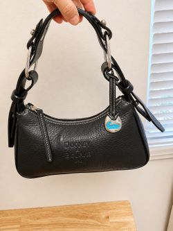 Dooney & Bourke Black Pebbled Leather Mini Hobo Shoulder Bag Blue Duck Charm