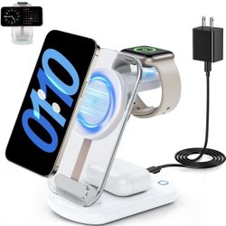 2024 Magnetic Wireless Mag-Safe Charger Stand,3 in 1 Fast Charger with Light for iPhone 16 15 14 13 12 Pro Max Plus,Charging Pad for Apple Watch Serie