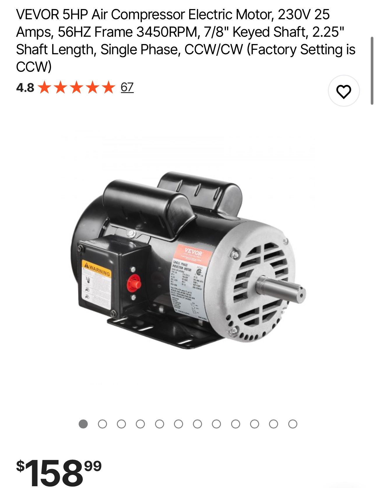 VEVOR 5HP Air Compressor Electric Motor