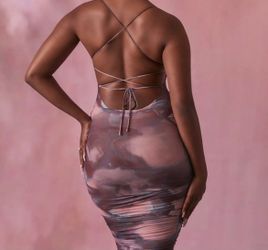 Oh Polly Odyssey Asymmetric Ruched Mesh Midi Dress in Blush for Sale in El  Monte, CA - OfferUp