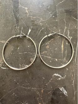 Large Silver Tone Hoop Earrings Pair - Classic Lever Back Round Hoops
