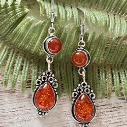 Amber & Carnelian Gemstone 2.5” Earrings