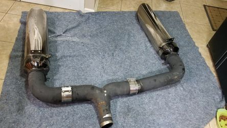 Complete Diesel truck exhaust system 4" in to 5 " to dual chrome 8.5" stacks