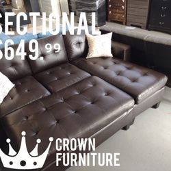 Small Espresso Sectional W/ Ottoman 