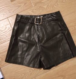 Black Faux Leather Shorts with Belt Buckle
