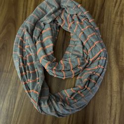 Gray Knit Infinity Scarf Bright Orange Striped Stripes Grey