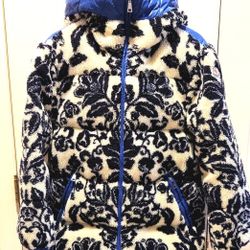 Womens RARE  B & W FLORAL MONCLER Fleece DOWN  Jacket SZ 1/ SM
