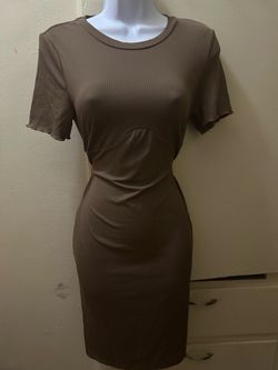 Shein women's brown short-sleeve ribbed bodycon dress, size L.