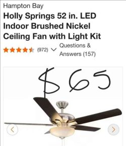 Hampton Bay
Holly Springs 52 in. LED Indoor Brushed Nickel Ceiling Fan with Light Kit
$65 EACH CEILING FAN
