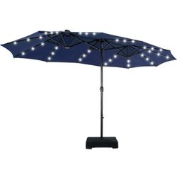 Brand New 15ft Double Sided Patio Umbrella with Solar Lights