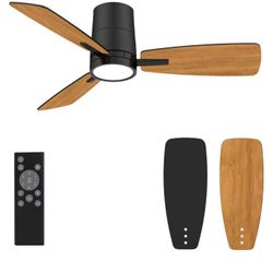 Ceiling Fans with Lights,42 inch,Quiet Reversible Motor,Easy to Install,6 Speeds,3CCT,Timer, Black Modern Ceiling Fan for Living Room