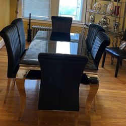 Black Glass Dining Table And Chairs New