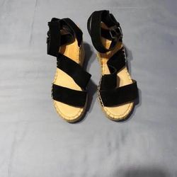Women’s Dolce Vita Platform Sandals SHAYLA BLACK LEATHER upper sandals wedge size 6.5