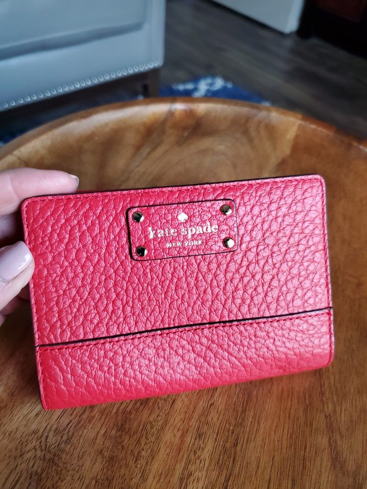 New Red Textured Leather Kate Spade Wallet