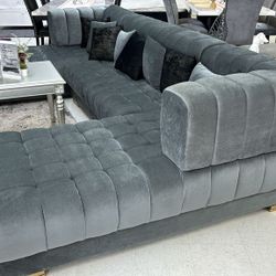 Buga grey velvet sectional oversized available now! Just for $2349