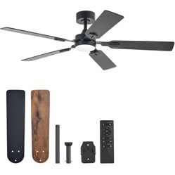 Ceiling Fans with Lights and Remote, 52" Ceiling Fan with 5 Blades, 6-Speeds Noiseless Reversible DC Motor for Farmhouse Bedroom Indoor, Black