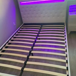 Bed Frame White Full Size Led New 