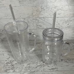 Double walled acrylic tumblers with handle and straw