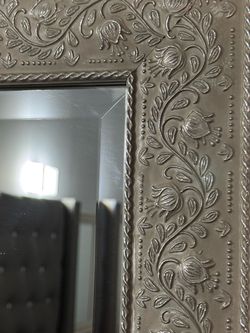 Silver Embossed Floral Framed Wall Mirror