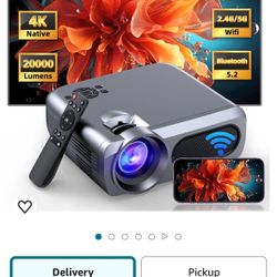Projector with WiFi and Bluetooth,Native 4k, 8K Supported Portable Projector, 20000 Lumen Bluetooth Projector for Home Theater, Outdoor Movie Projecto