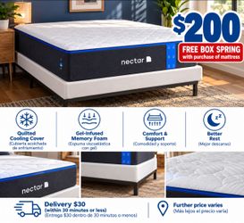 Nectar Mattress Like New + FREE Box Spring – $200 | Colchón + Box Spring GRATIS