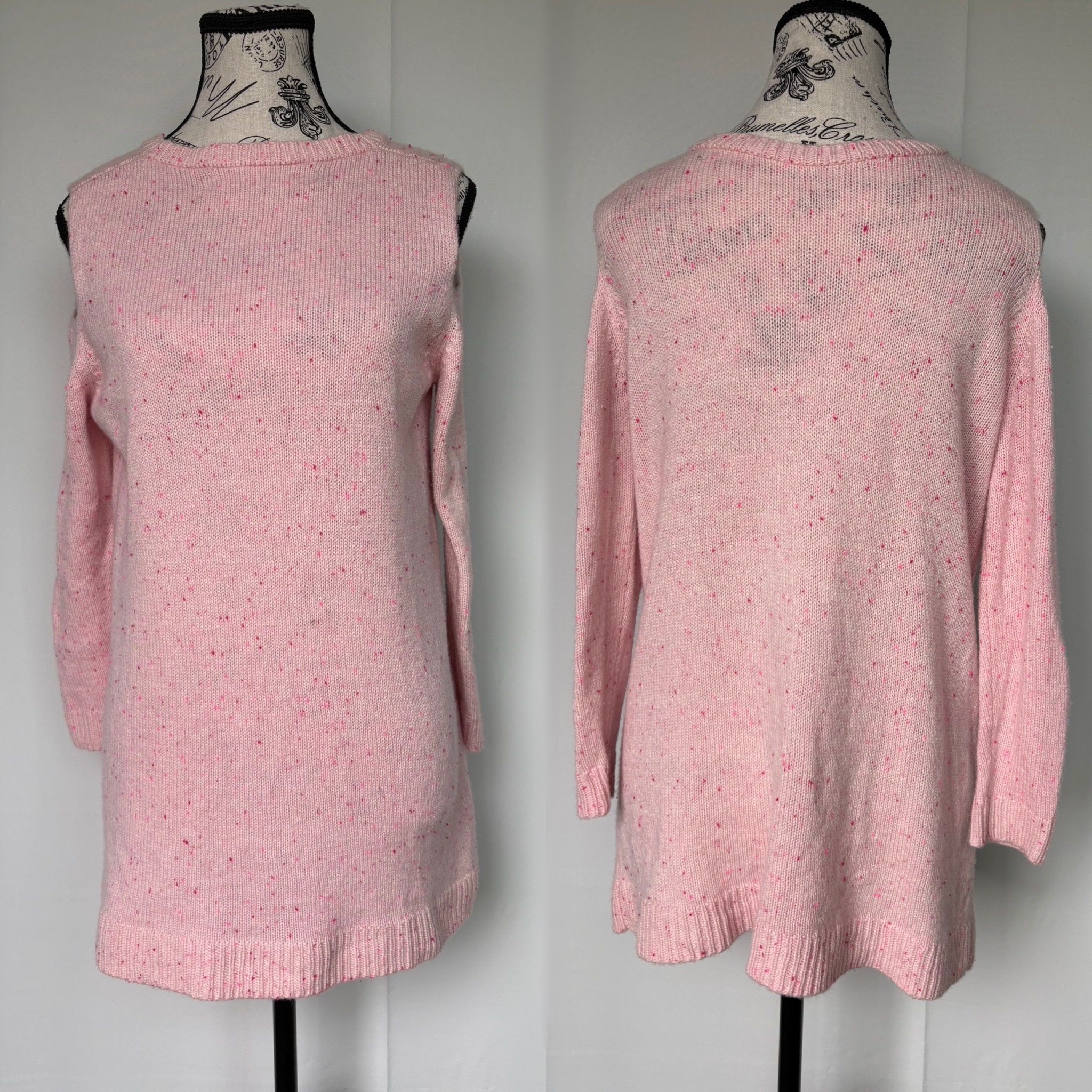The Elder Statesman pink speckled cashmere cold shoulder tunic mini dress XS