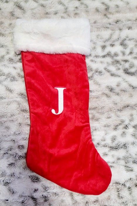 NEW Red Christmas Stocking with White Trim & "J" Initial