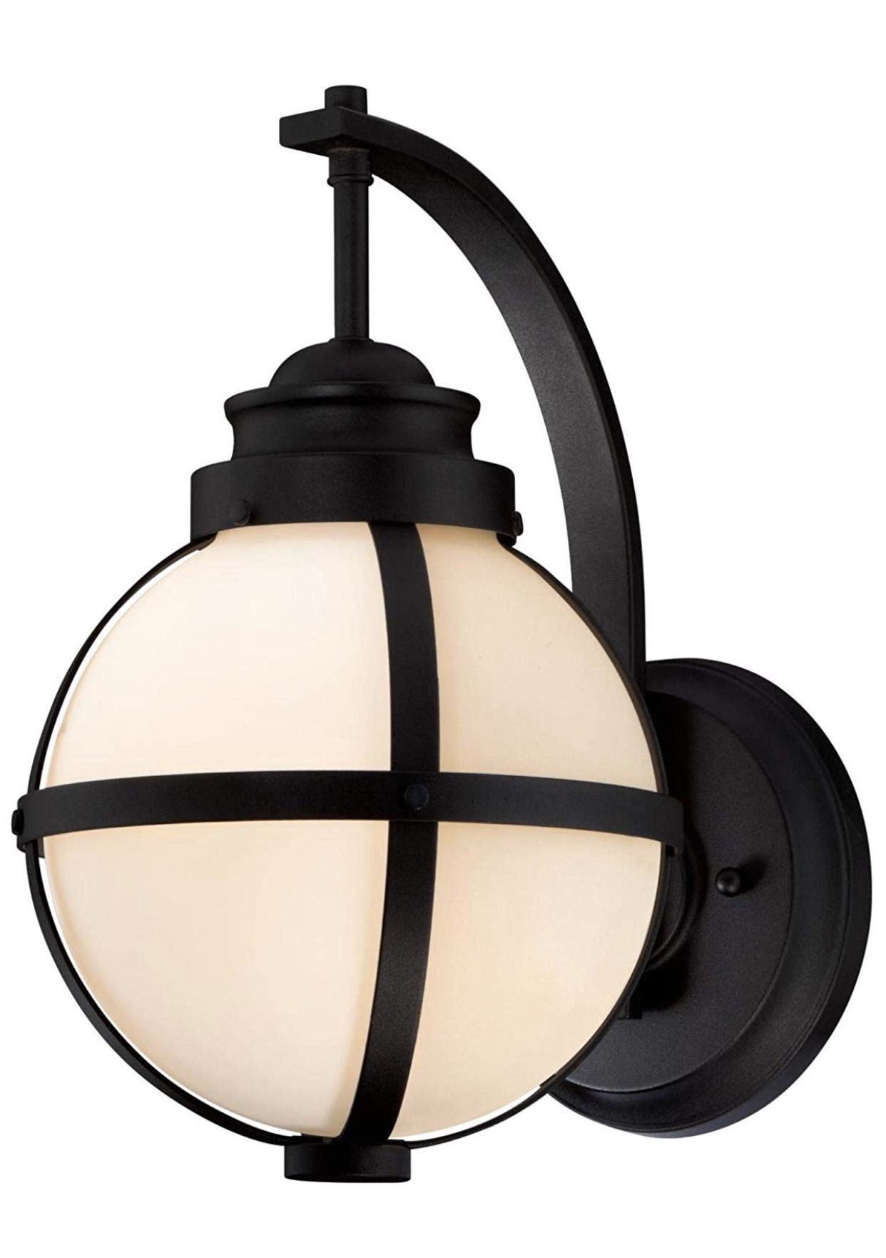 Foxport One-Light Outdoor Wall Fixture, Textured Black Finish with Frosted White Opal Glass