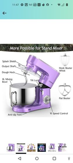 Lavender COOKLEE Stand Mixer, 9.5 Qt. 10-Speed with Attachments