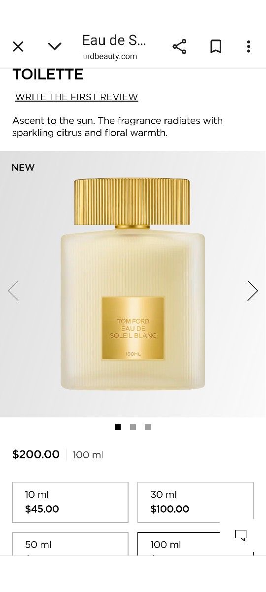 ⭐ 2025 $150 TOM FORD'S NEWEST Eau De Solien Blanc EDT 3.4oz*Pickup Alief*