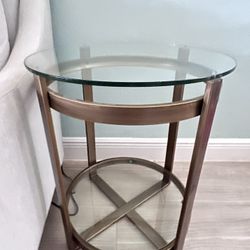 2 Identical Glass And Metal End Tables 