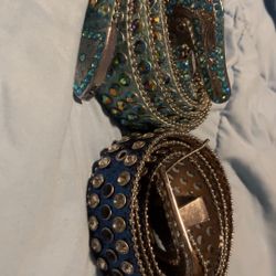 Light Blue Ringstone Belt & Dark Blue Bb Belt 