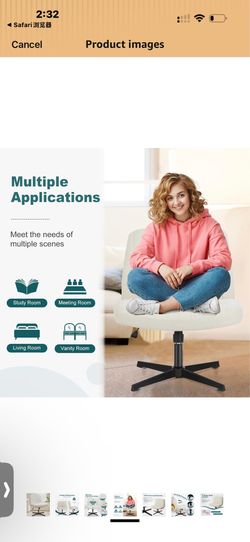 OLIXIS Criss Cross Legged Chairs Armless No Wheels Wide Seat Height Adjustable Swivel Padded Fabric Home Office Desk Chair for Bedroom, Student, Study