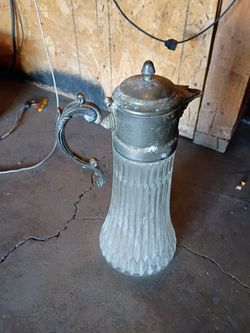Vintage Tall Glass & Silverplate Iced Beverage Serving Carafe Pitcher