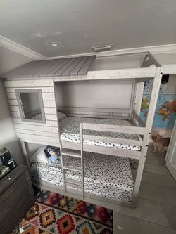 Donco Kids Light Grey Twin over Twin Loft Bunk Bed